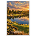 Rolling golf fairway through sandy hills, golden grasses and autumn pines at sunset in Sanford, North Carolina