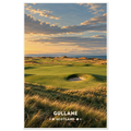Links golf green behind a deep pot bunker above the Firth of Forth in East Lothian