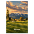 Painted mountain golf fairway with bunkers, cottonwoods and snowy Mission Range in Polson, Montana